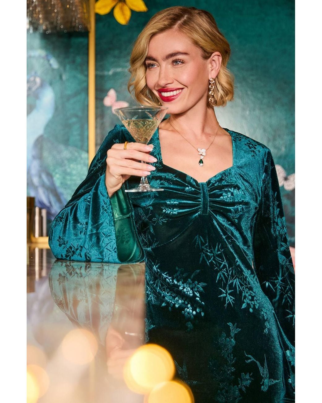 Joe Browns Green Floral Embossed Velour Tunic Top