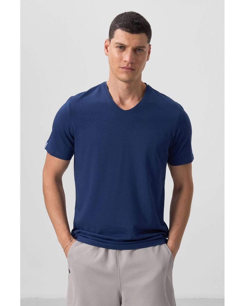 TOMMY LIFE Blue V-Neck Short Sleeve T-Shirt for men