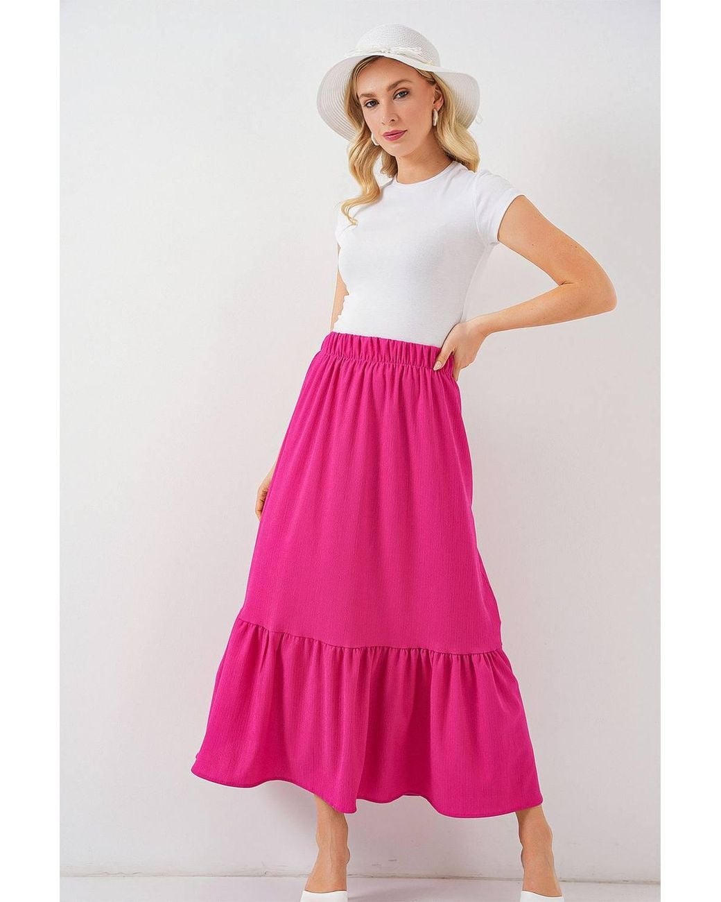 Bigdart Pink Textured Maxi Knit Skirt With Elastic Waist