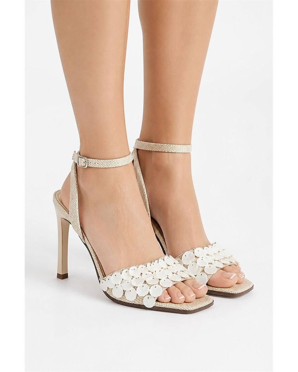 Miss Diva White Amoret Sequin Band Heeled Anklestrap Sandals