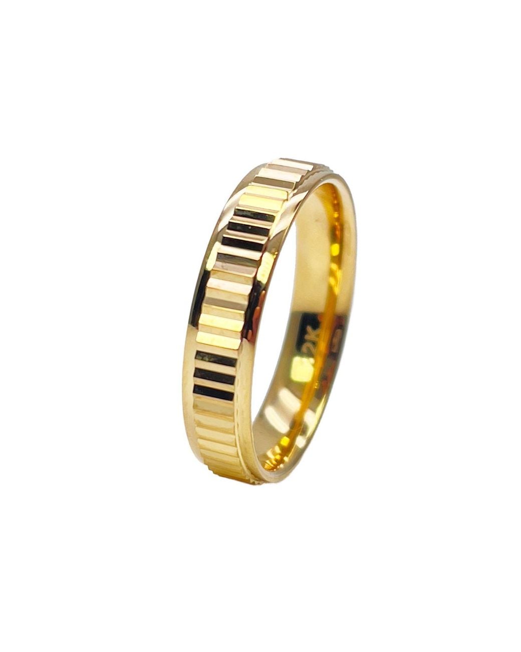 Raina Jewels Metallic 22Ct High Polished Edge Diamond Cut Wedding Band 4Mm