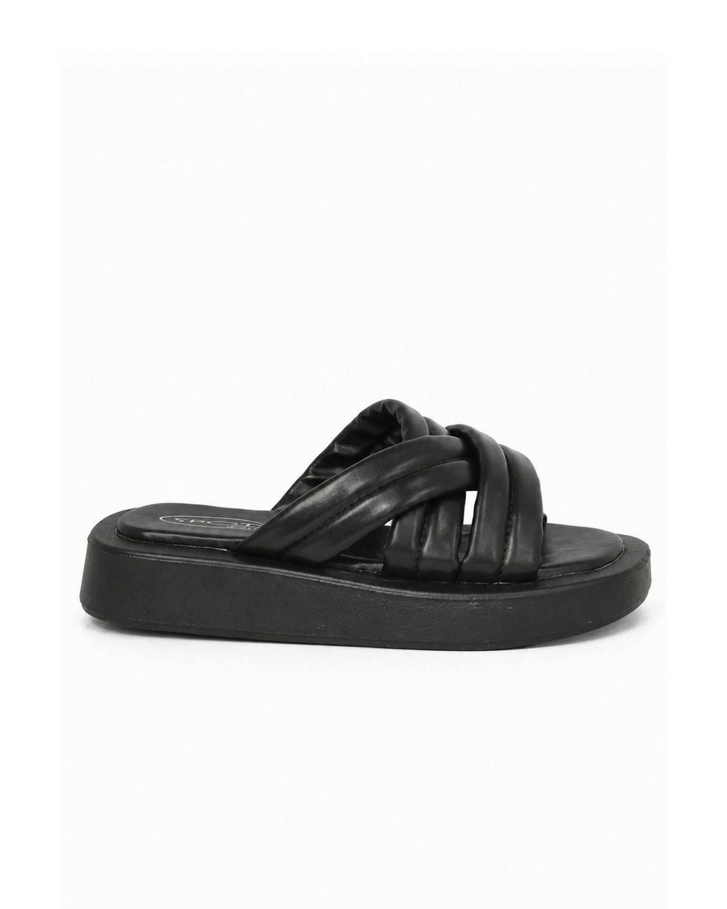 Spot on Black Padded Cross Strap Comfort Slide Sandals