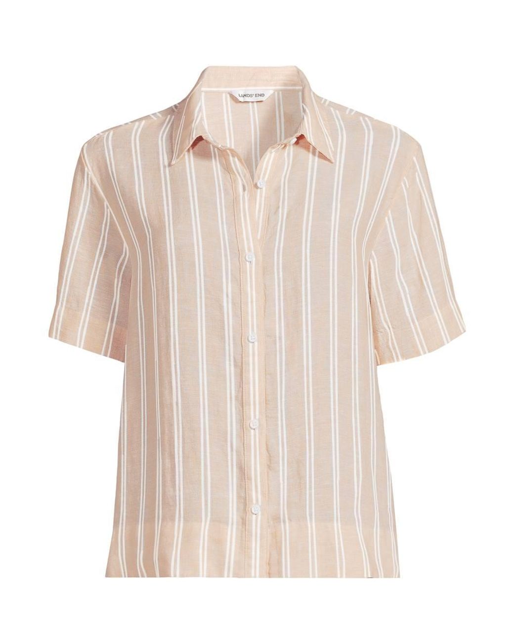 Lands' End Natural Petite Premium Pure Linen Short Sleeve Shirt