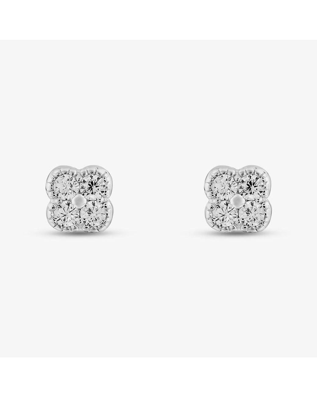 T.H.Baker Metallic Sterling Cubic Zirconia Flower Stud Earrings E6279C