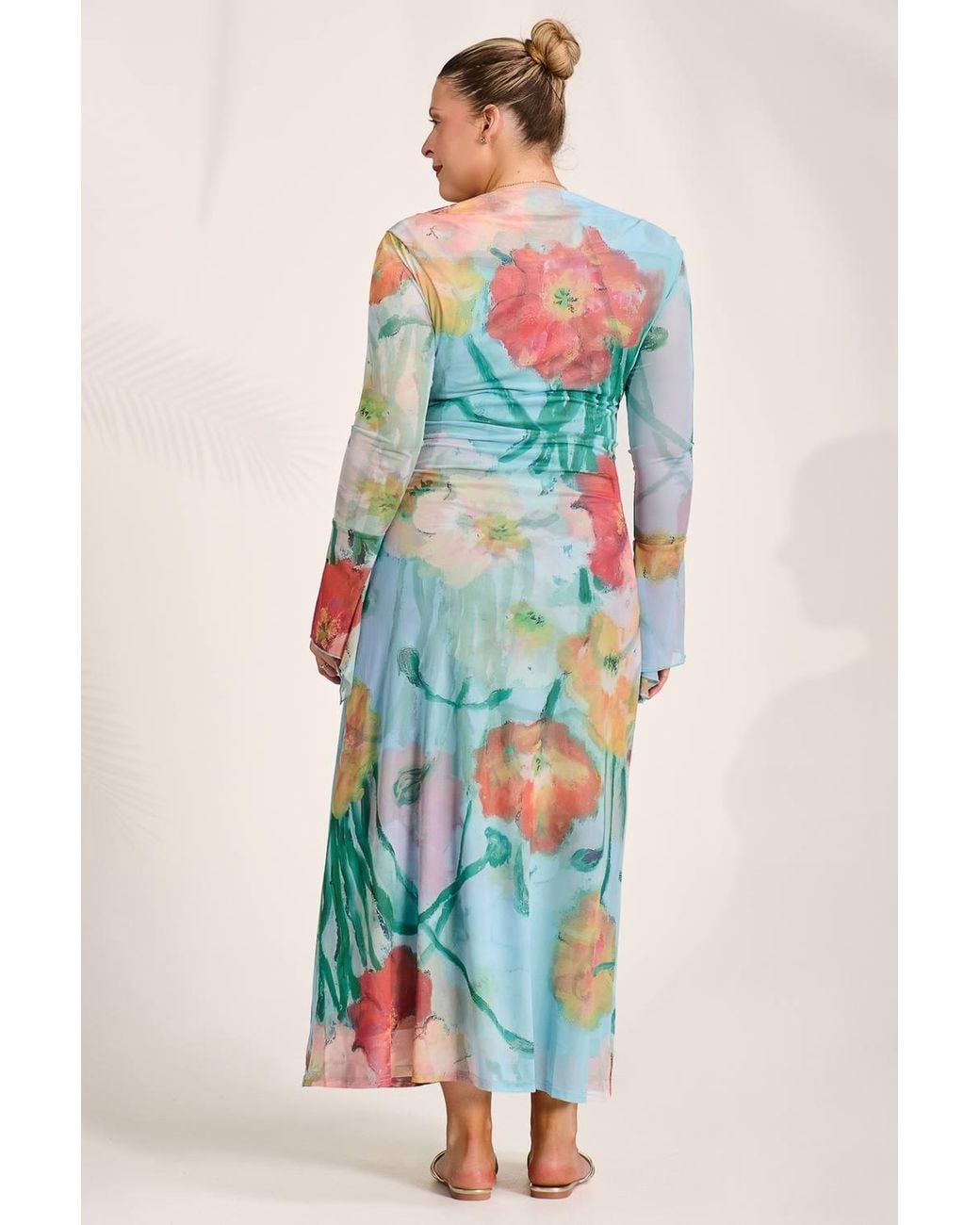 Jolie Moi Blue Long Sleeve Slash Neck Mesh Maxi Dress