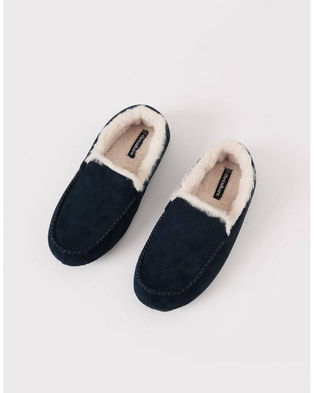 Threadbare Blue Faux Suede Faux Fur Lined Moccasin Slippers for men