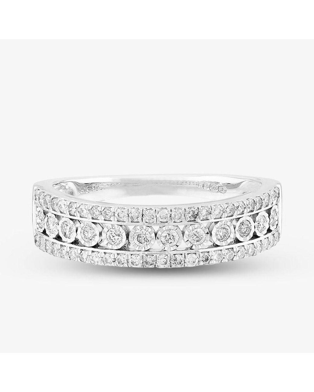 T.H.Baker White 9Ct 0.50Ct Diamond Three Row Ring