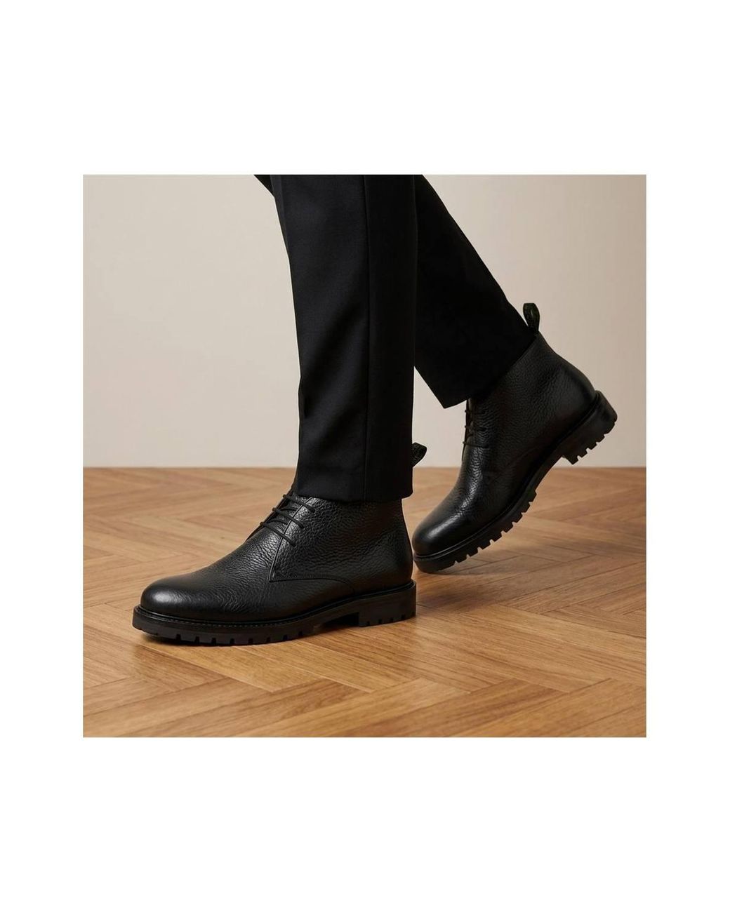 Jones Bootmaker Black Galvano Leather Cushioned Chukka Boots for men