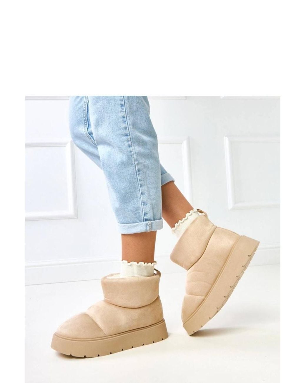 Love Lace Blue Ankle Snow Boots With Fur Lining Low Platform Fabric Upper
