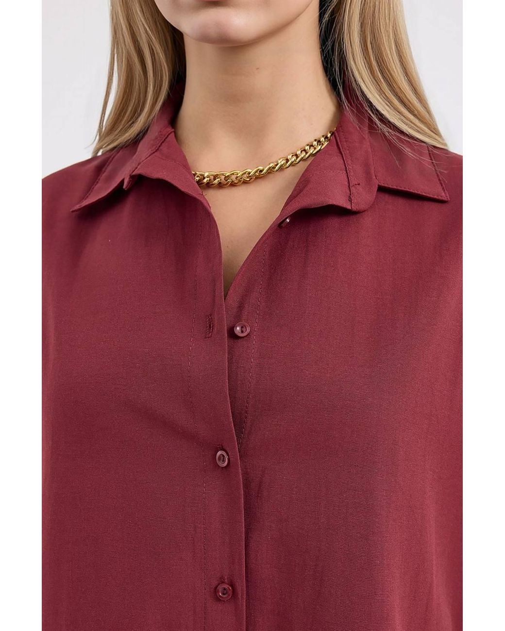 Bigdart Red Oversized Patterned Poplin Shirt With Button Closure