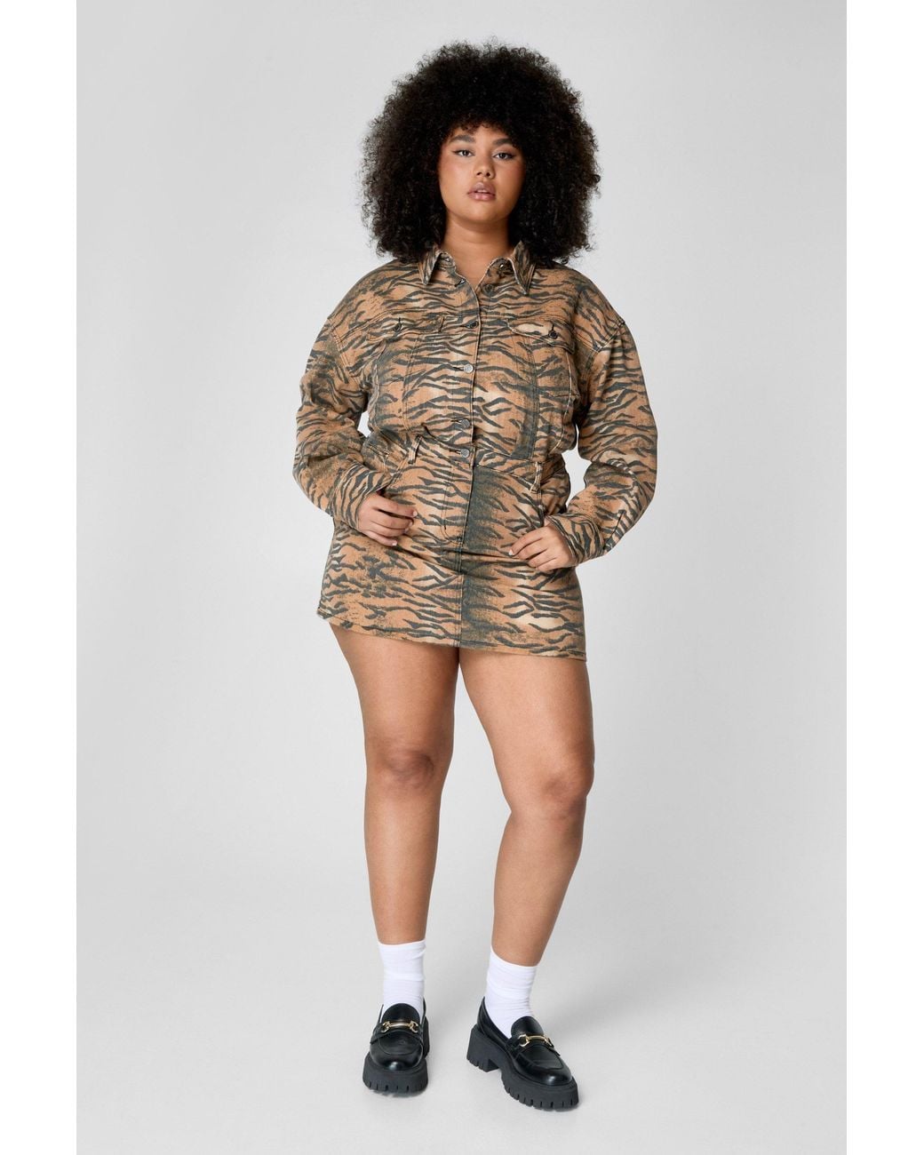Nasty Gal Brown Plus Tiger Print Shirt Dress