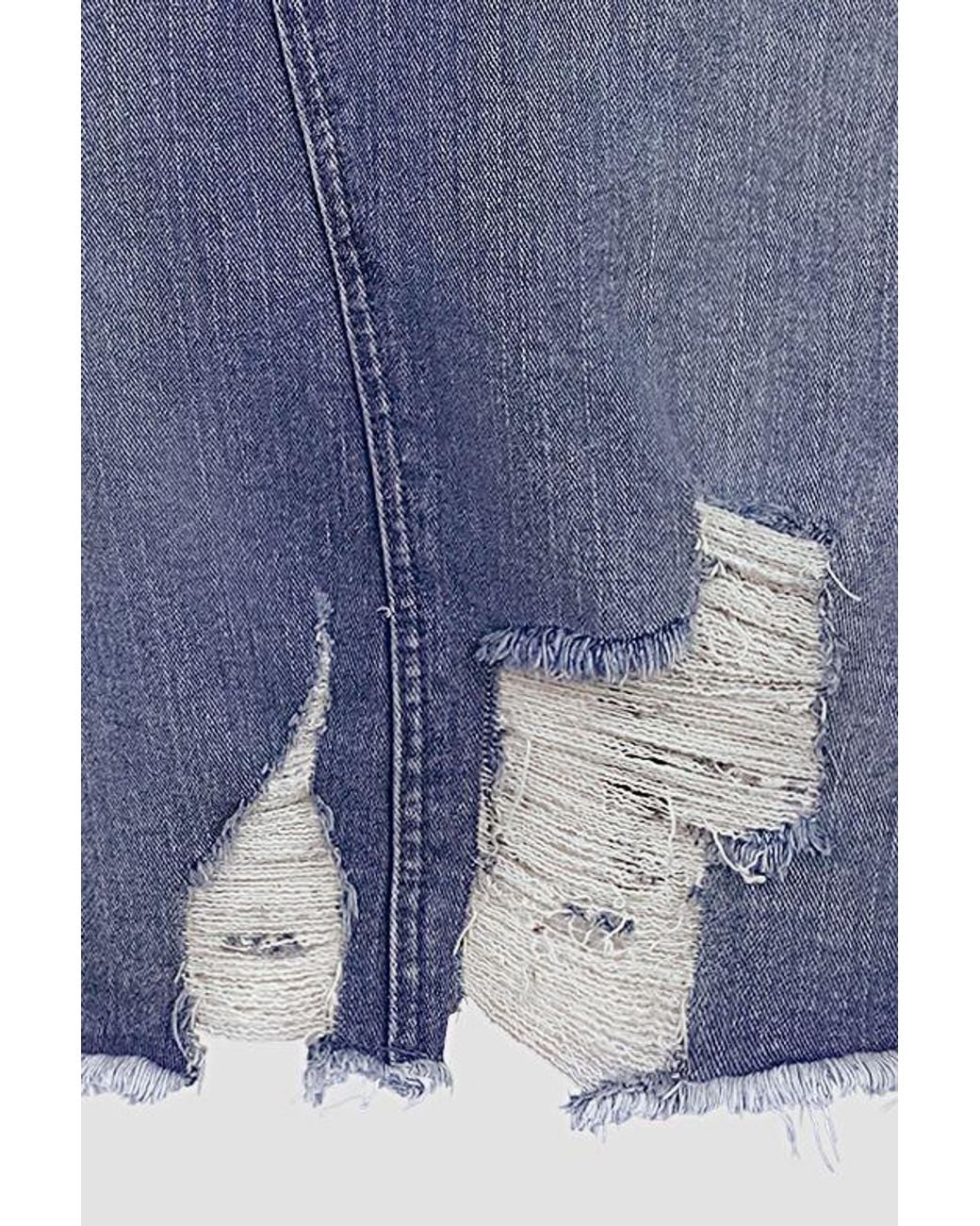Enorsia Blue Distressed Knee Length Denim Skirt