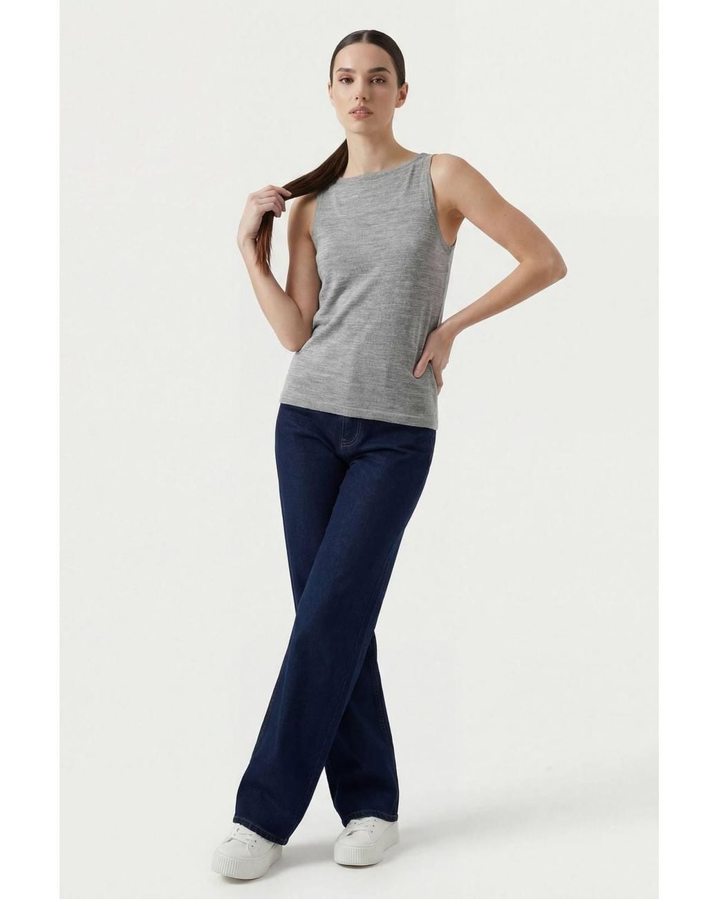 Bigdart Gray Ribbed Sleeveless Crew Neck Tank Top
