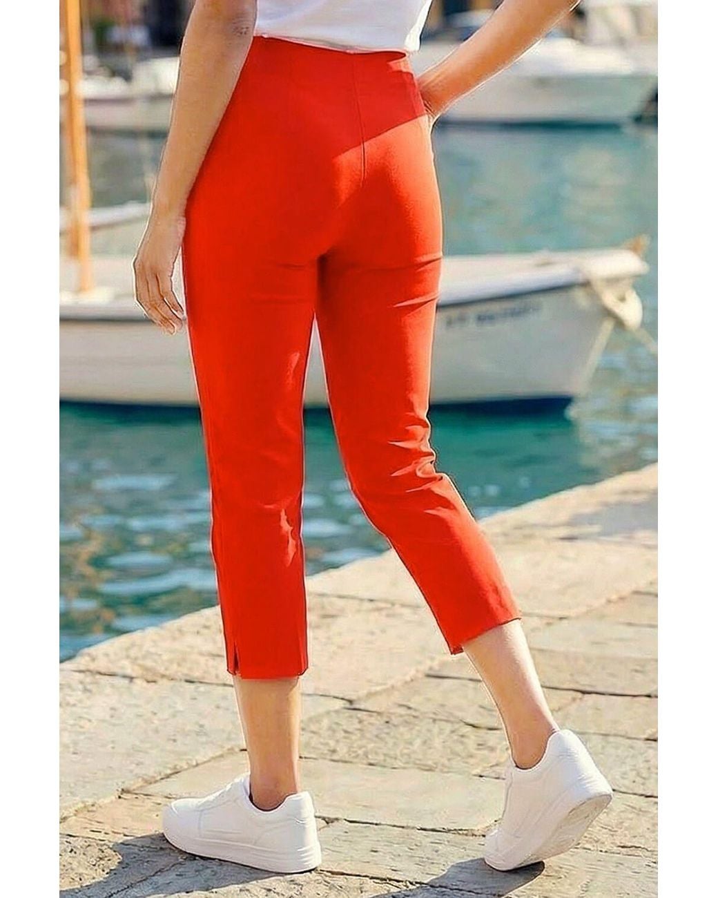 Roman Red Cropped Stretch Trouser Capri Summer Leggings 3/4 Pedal Pushers