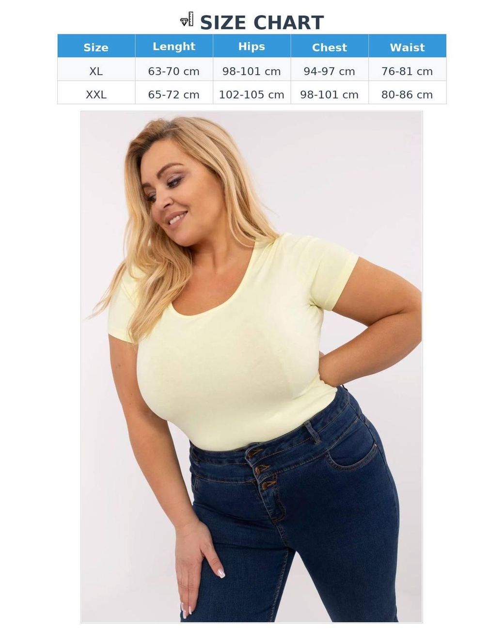Love Lace Blue Plus Size Cotton T-Shirt With Elastane