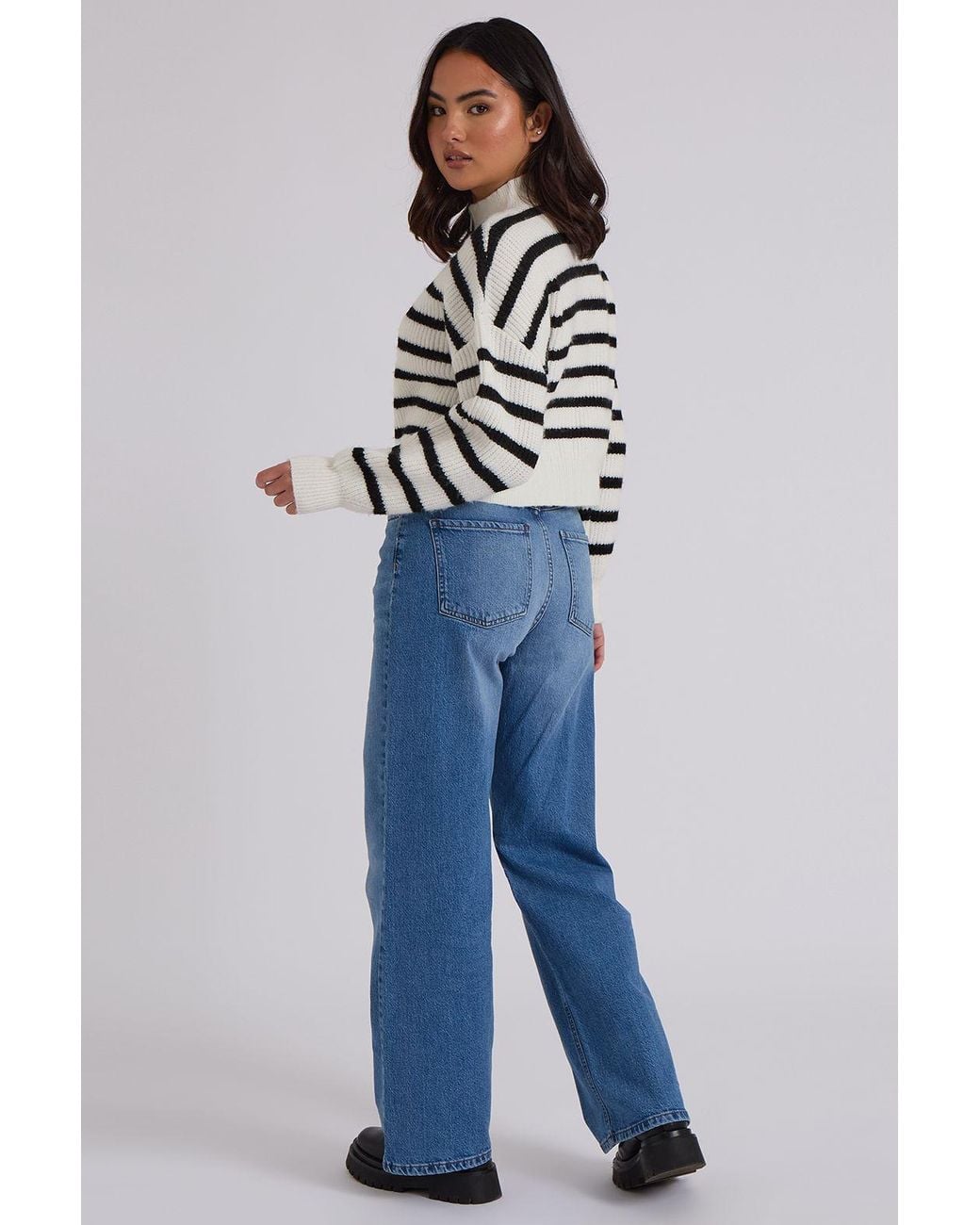 Urban Bliss Blue Ribbed Stripe Zip Cardigan