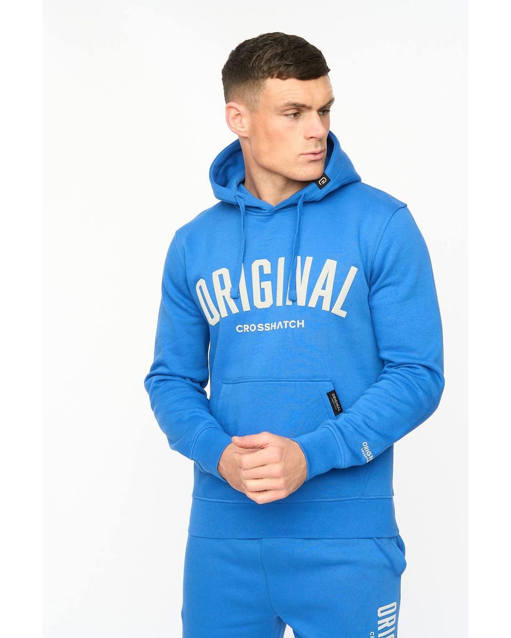 Crosshatch Blue Kensby Overhead Hoodie With Puff Print Branding for men