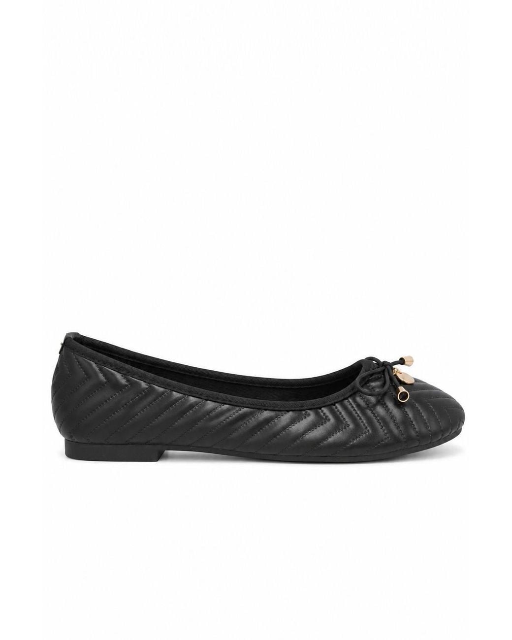 Spot on Black Quilted Bow Detail Ballet Pumps