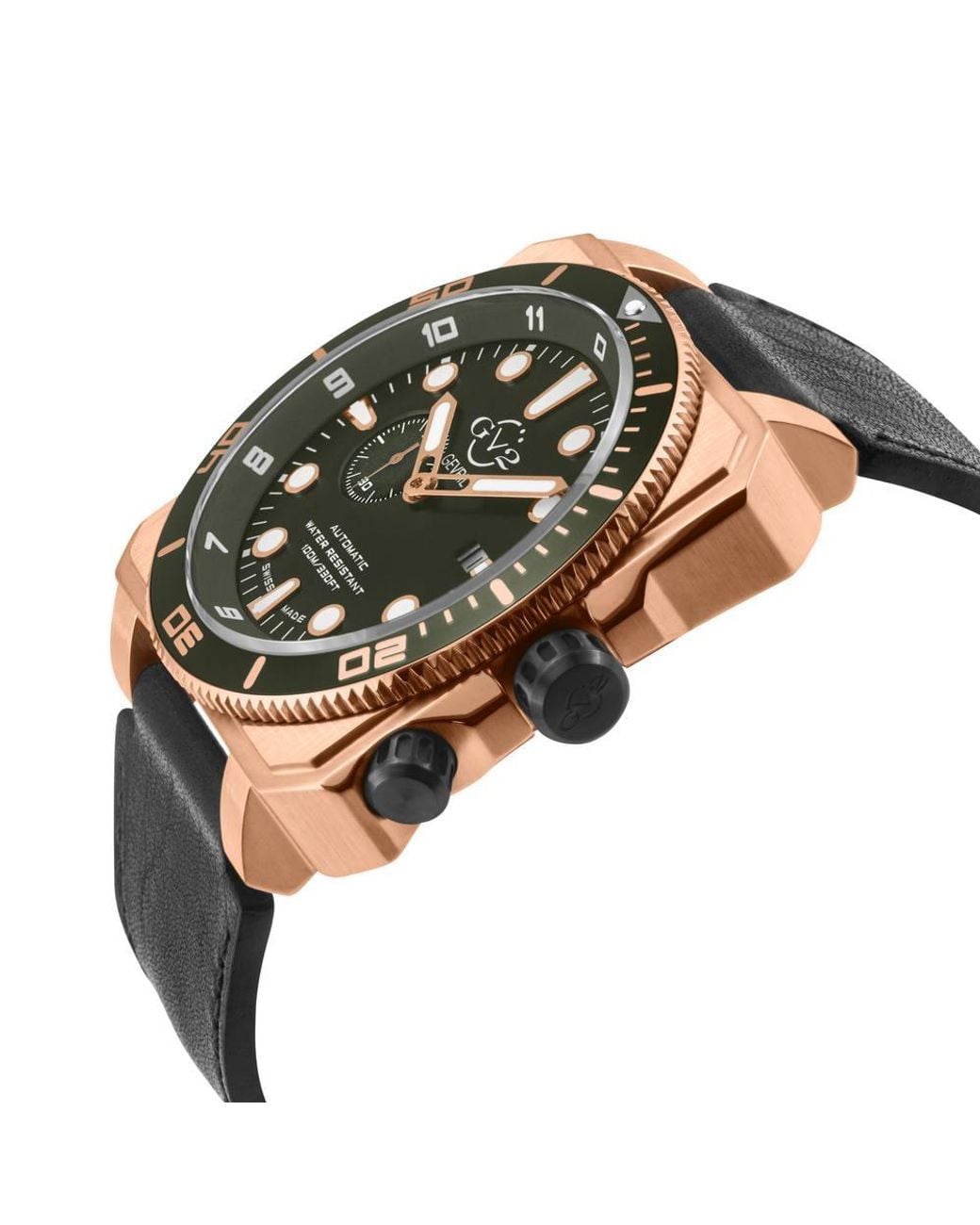 Gv2 Green Xo Submarine Ss/ Bezel, Dial/ Handmade Italian Leather for men