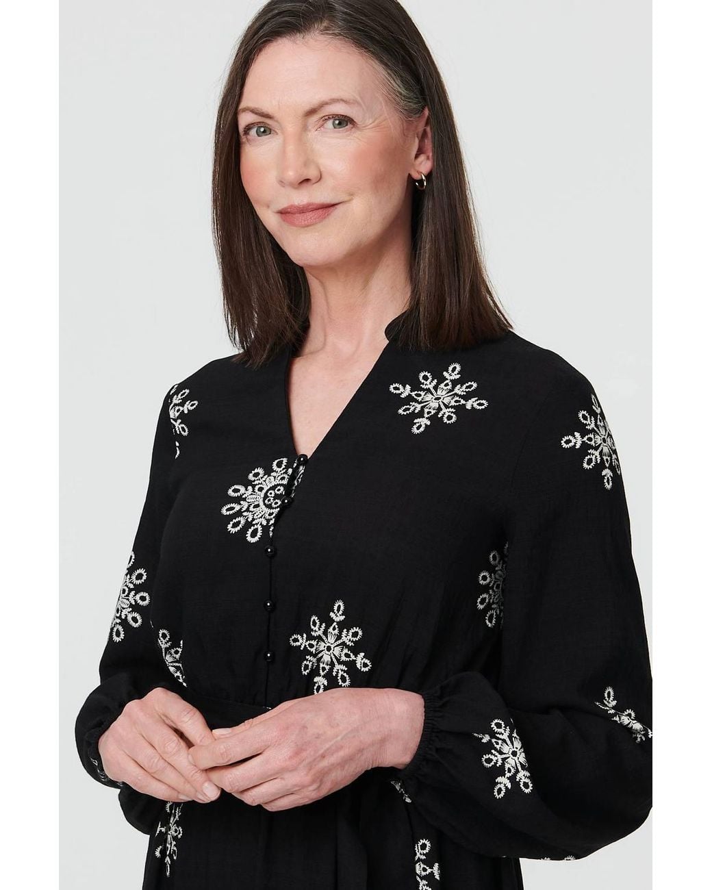 Izabel London Black Border Print Tie Waist Midi Wrap Dress