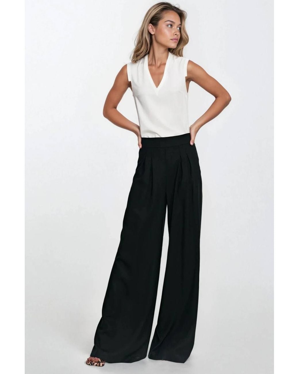 Love Lace Black Linen High Waisted Wide Leg Trousers