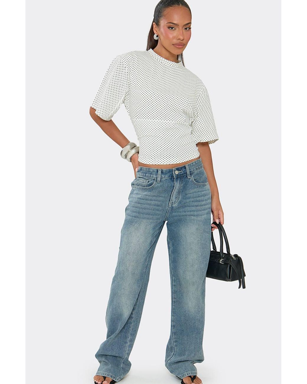 EGO White Short Sleeve Crew Neck Polka Dot T-Shirt
