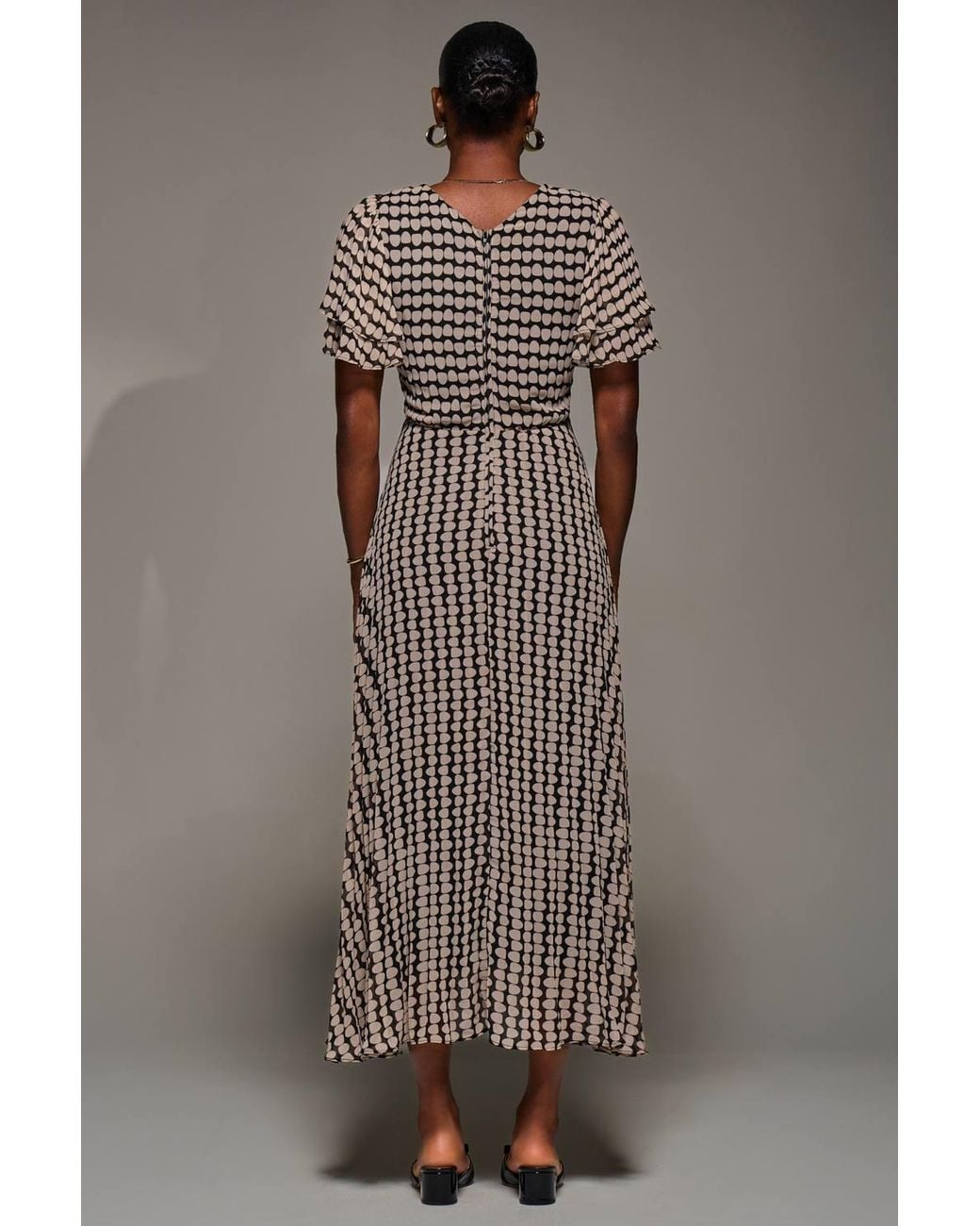 Jolie Moi Brown Chiffon Ruffle Sleeve Pleated Maxi Dress