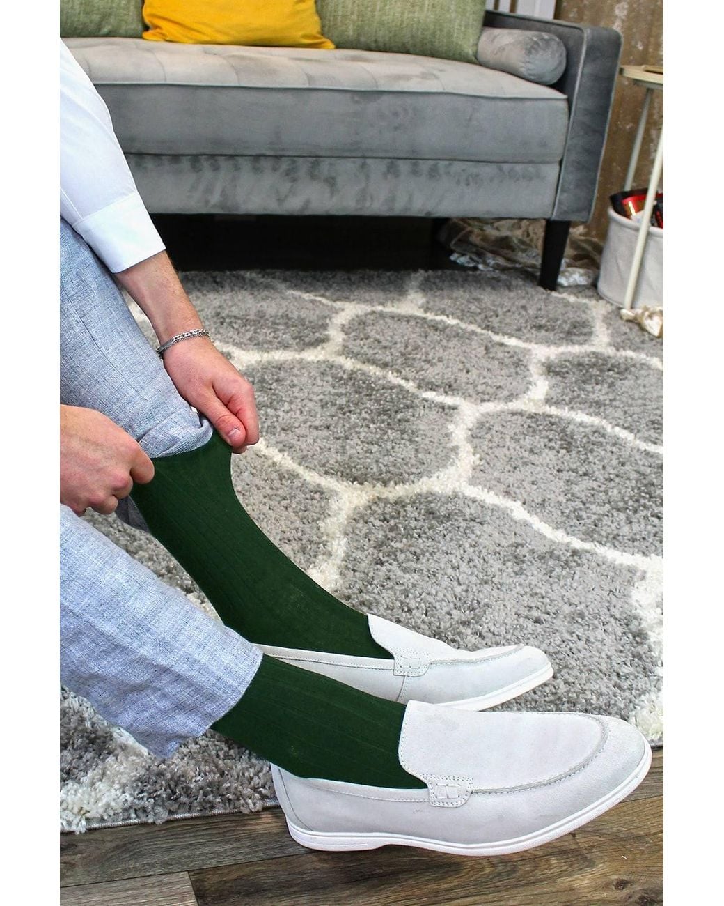 Sock Snob Green 6 Pairs Plain Coloured Cotton Rich Ribbed Dress Socks for men