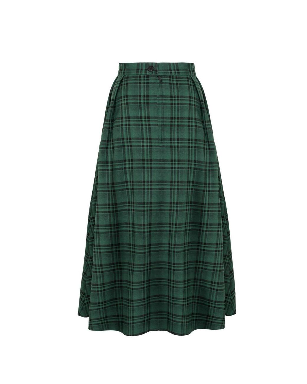 Hell Bunny Green Eden Tartan Faux Leather Strap Midi Skirt