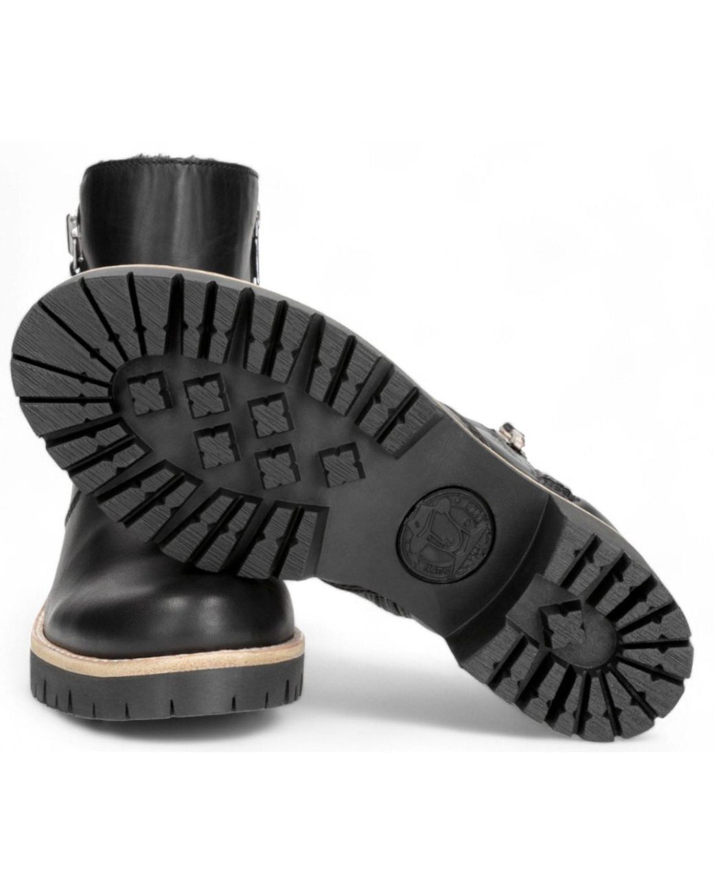 TruClothing Black Side Zipped Faux Fur Lining Block Heel Leather Ankle Boots