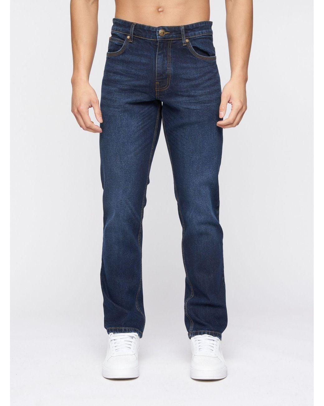 Crosshatch Blue Chas Straight-Fit Stretch Denim Jeans With Zip Fly for men