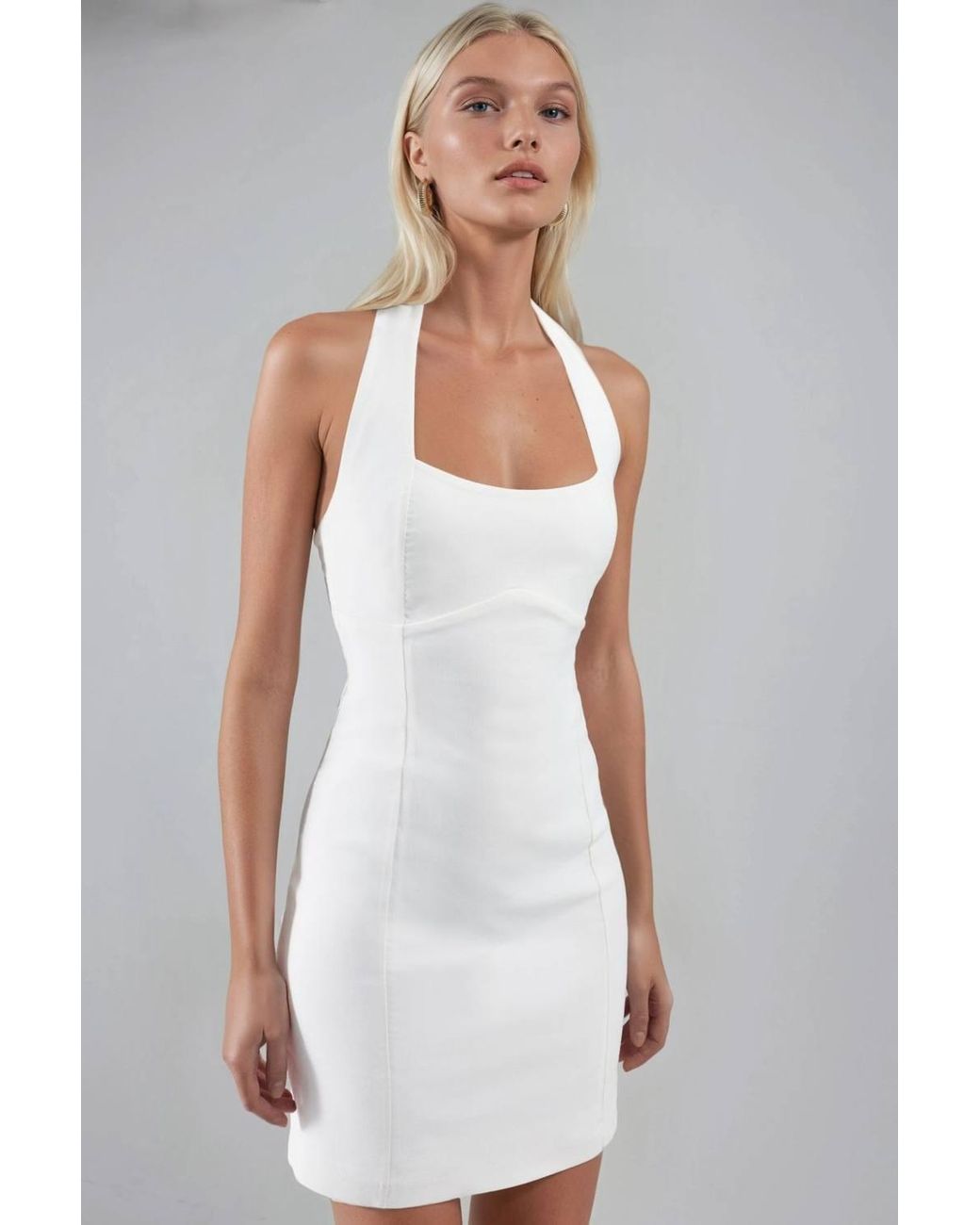 Hiccup White Bodycon Mini Dress With Halter Collar