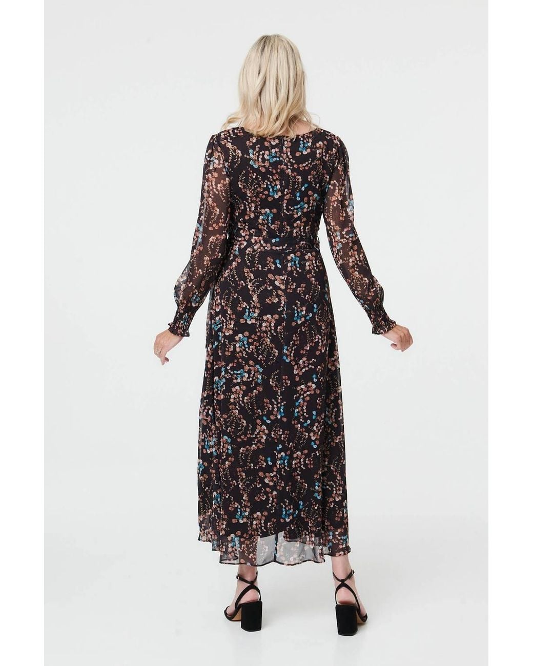 Izabel London Brown Floral Semi Sheer Layer Maxi Dress