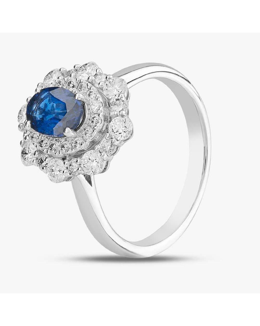 T.H.Baker White 18Ct 0.91Ct Oval Cut Sapphire & 0.82Ct Brilliant Cut Diamond Double Halo Ring 1518173 18Kw M