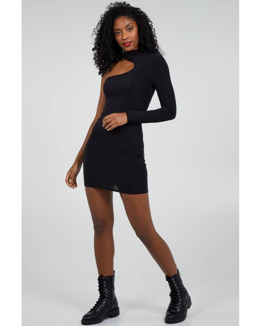 Pink Vanilla Black Cut Out Shoulder Mini Dress