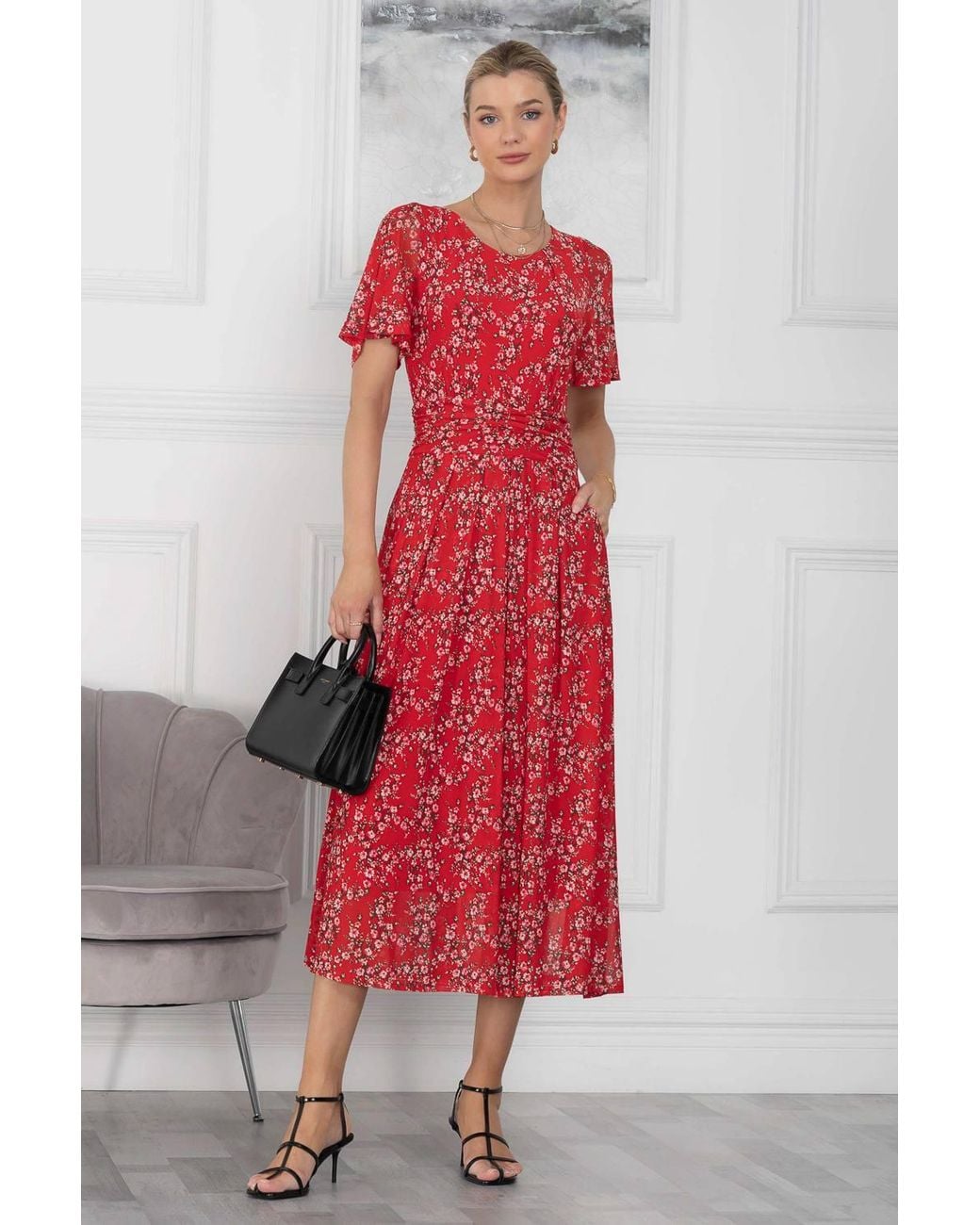 Jolie Moi Red Julita Print Mesh Maxi Dress