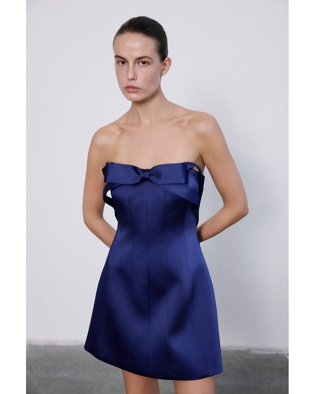 RUE Blue Strapless Bow A-Line Mini Dress