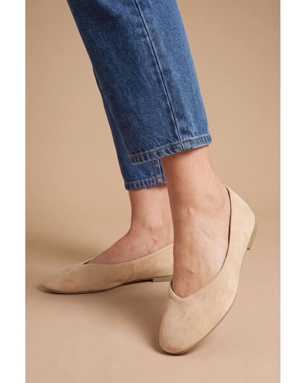 Dorothy Perkins Blue Narina Faux Suede Round Toe Ballet Flats