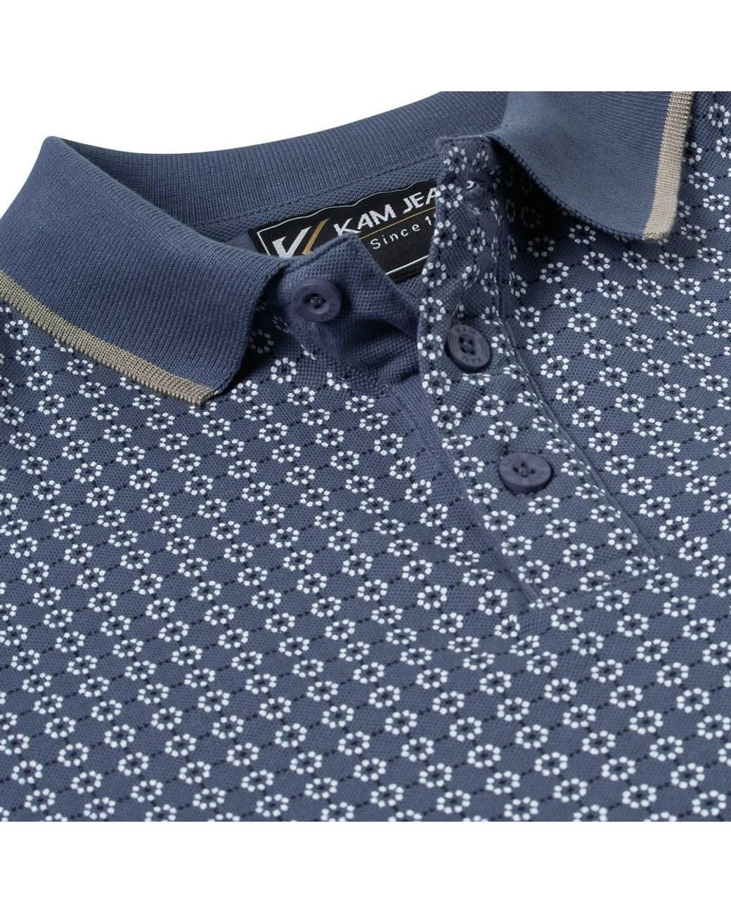 KAM Jeanswear Blue Geo Print Stretch Polo Shirt For for men