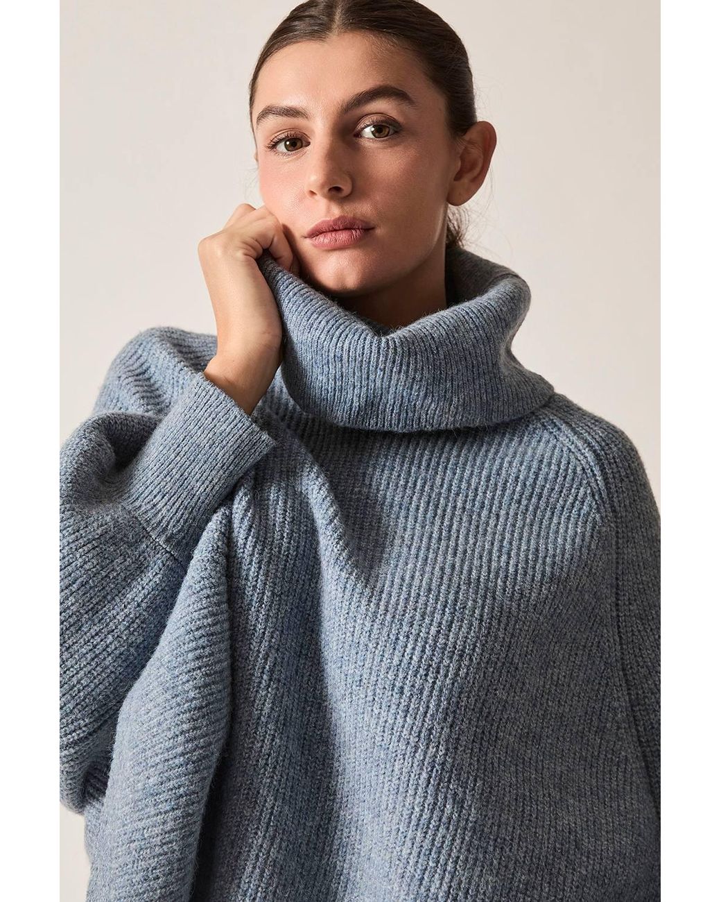 James Lakeland Blue Balloon Sleeve High Neck Jumper