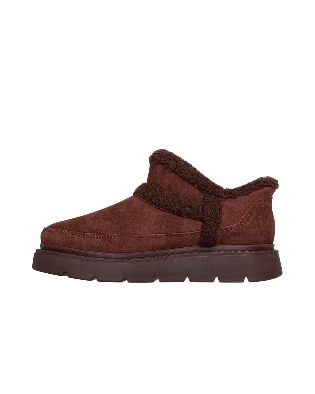 Skechers Brown Keepsakes Lite Slip-Ins Suede Bootie With Faux Shearling Trim Chocolate