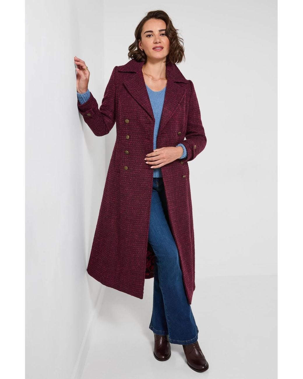 Joe Browns Red Berry Dreams Long Tweed Coat
