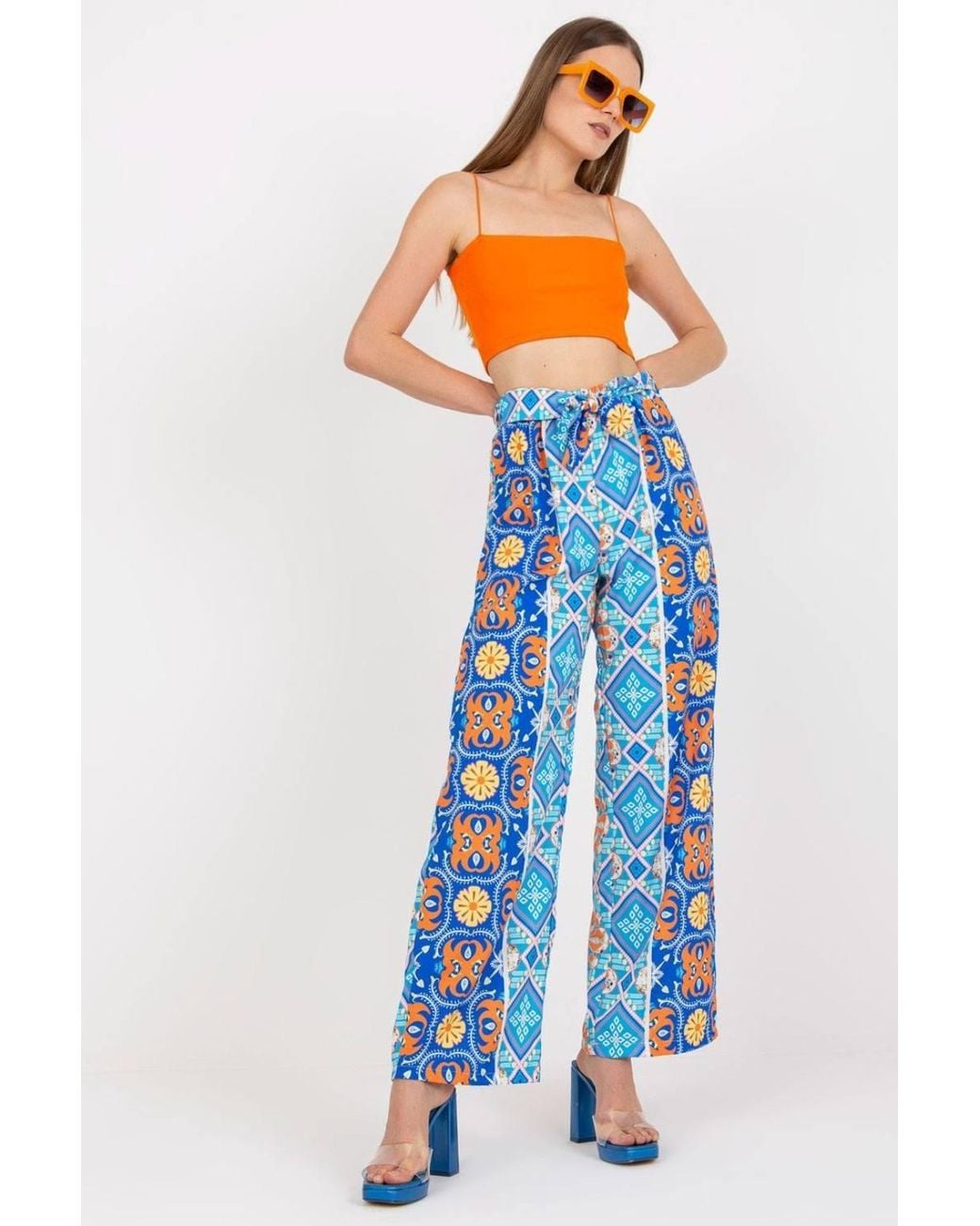 Love Lace Blue High Waist Wide Leg Elastic Trousers