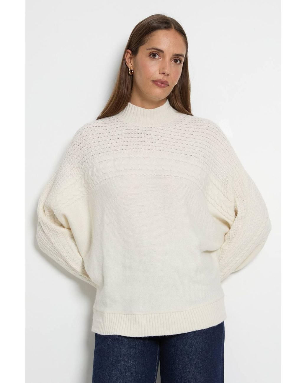 Wallis White Placement Cable Knit Jumper