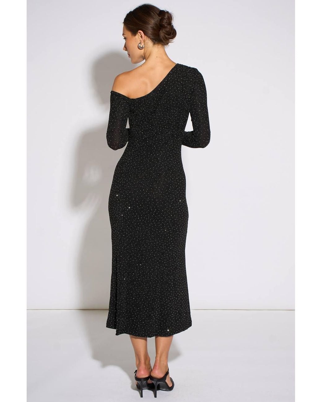 Gini London Black Hot Fix Studded Jersey Midi Dress