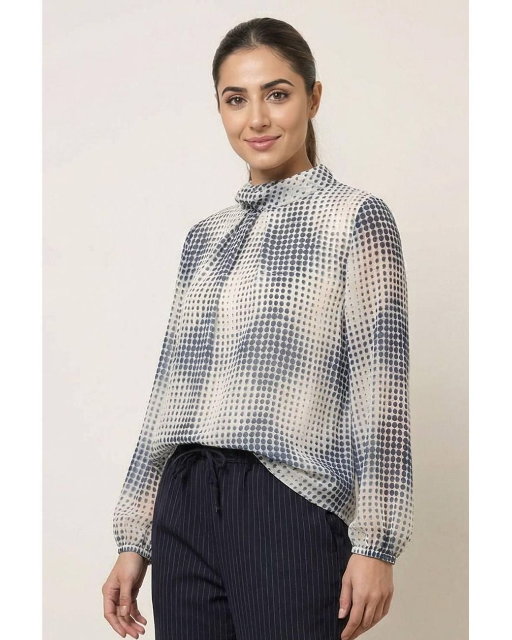 Blue Vanilla Blue Elasticated Waist Long Sleeve V-Neck Blouse