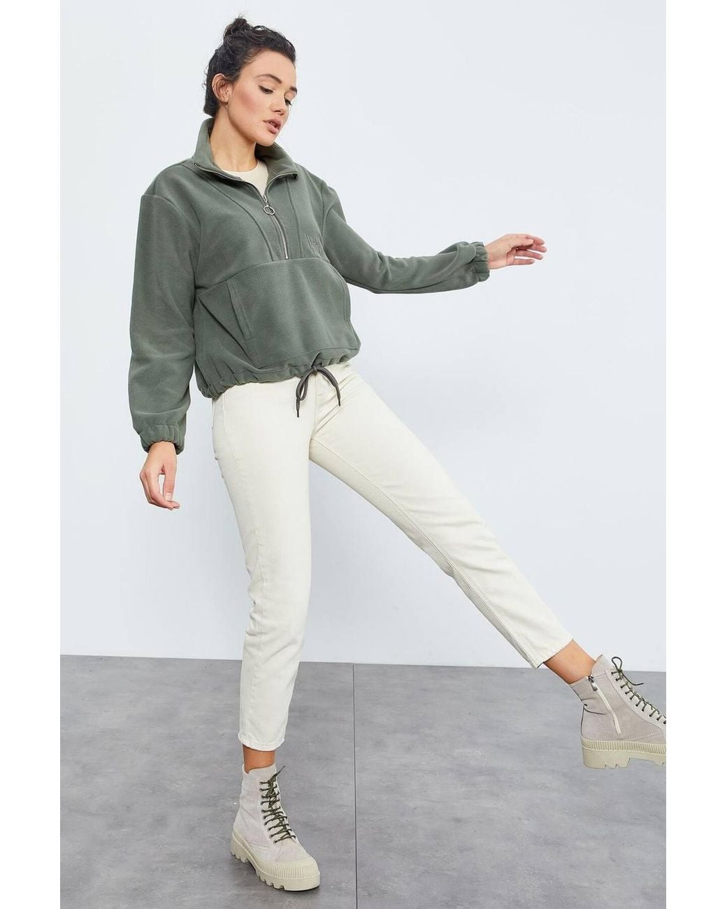 TOMMY LIFE Gray Oversized Half-Zip Plush Sweatshirt