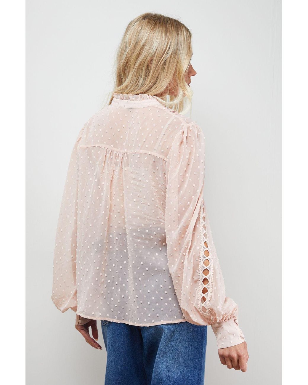 Oasis Multicolor Dobby Chiffon Trim Detail Button Down Blouse