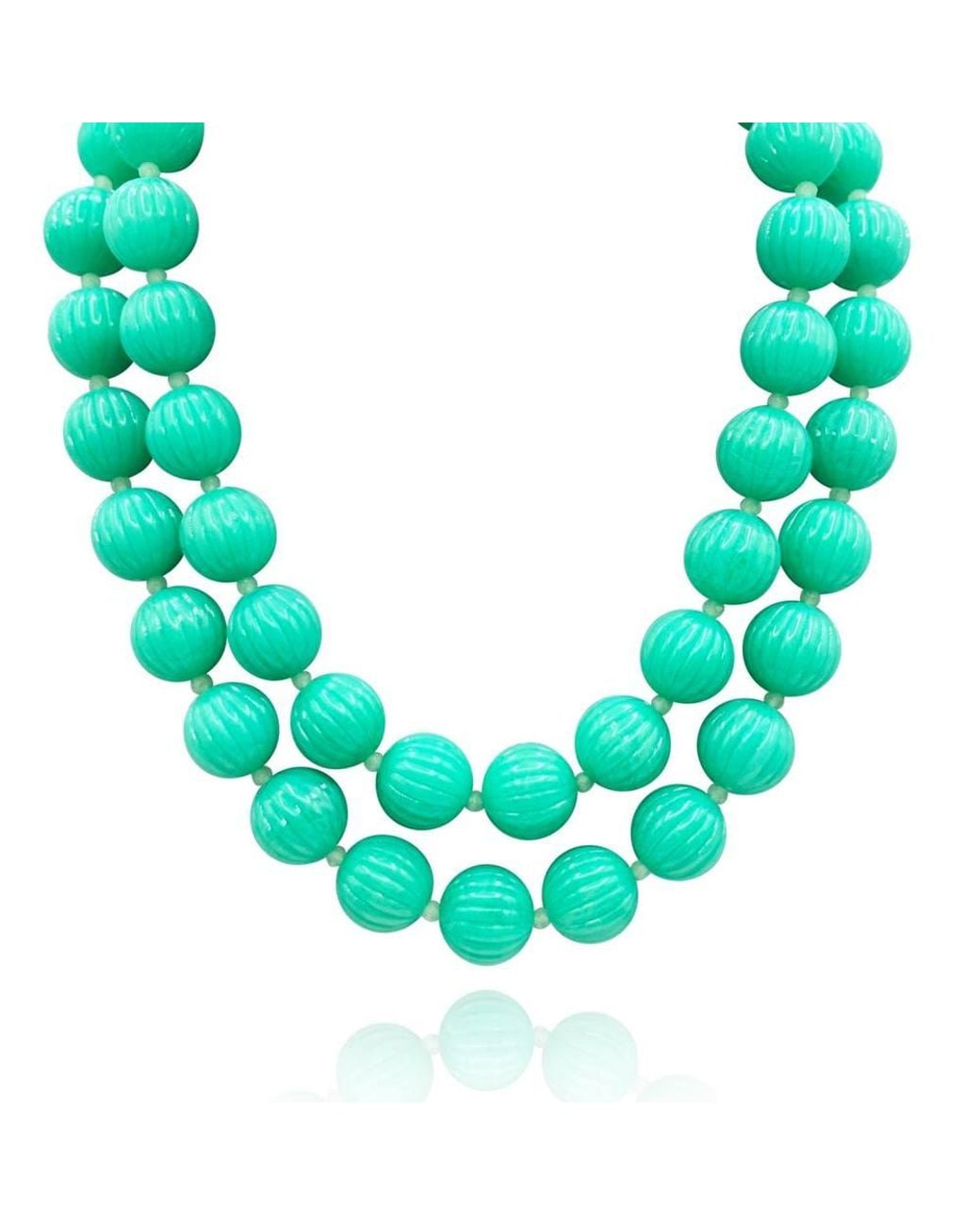 Michael Nash Jewelry Blue Vicenza Jade Carved Seventeen & One Half Inches Melon Bead Necklace