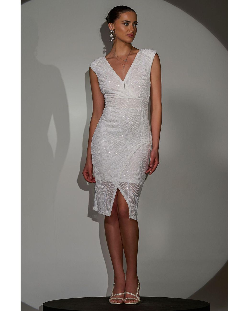 Jolie Moi Gray Demi Sequin Wrap Slit Bodycon Dress